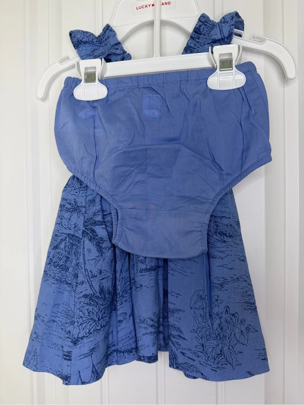 Baby Gap Blue June Toile Linen Sundress/bloomers Smocked Top 12-18M Beach Pebble
